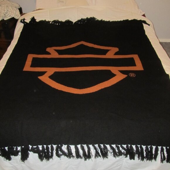 Harley-Davidson Woven Acrylic Throw Blanket with Fringe - Picture 1 of 9